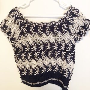 Anthropologie Crochet Navy/White Blouse Size 0